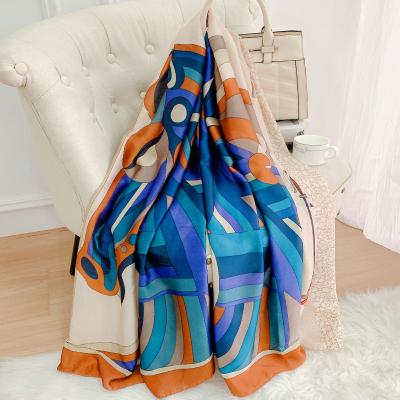 China New Latest Style Fashion Factory Scarf Print 180X90CM Handkerchief Long Scarf Beach Four Seasons Fashionable Wholesale Silk Shawls Sunscreen for sale