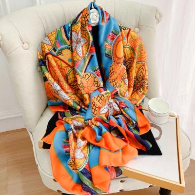 China Latest Fashion Print 180X90CM Handkerchief Scarf Factory Wholesale New Style Long Beach Four Seasons Shawls Popular Sunscreen Silk Scarf for sale