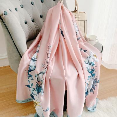 China New popular print 180X90CM bandannas 2022 fashion travel beach towel flower four seasons oversized shawls sunscreen popular silk scarves for sale