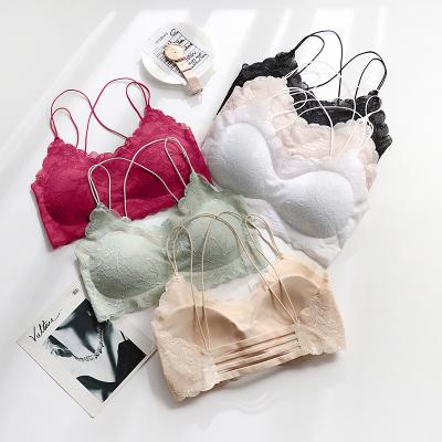 China Hot new QUICK DRY design in Europe and America women oil thin wavy tube core cross strap lace top one-piece seamless bra gathering for sale