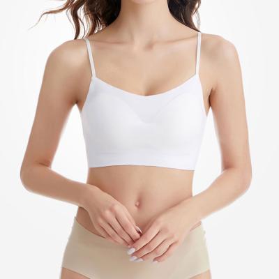 China Popular Breathable Camisole In Europe Seamless Soft Chest Pad Bra Strap Narrow Crop Tank Top for sale