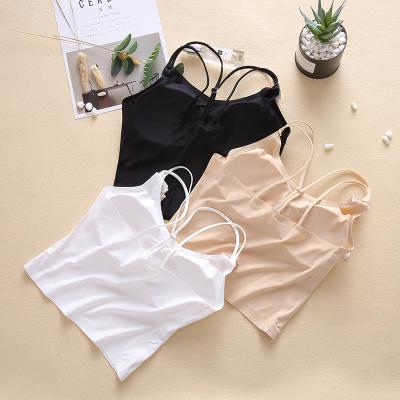 China 2019* Antibacterial Pure Color Ladies Slim Model Tank Tops With Built In Shelf Bra Super Soft Camisole for sale