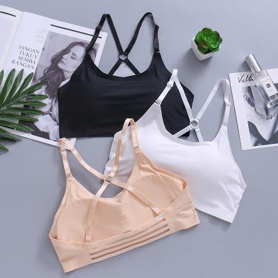 China Sustainable Ice Silk Seamless Bandeau One Piece Padded Bra Adjusted Straps Wrapped Chest Bra Yoga Sports for sale