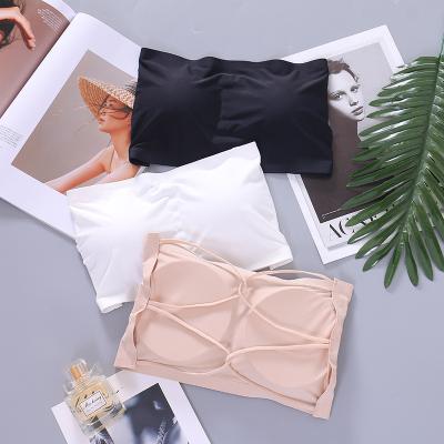 China Viable hot sexy tube top ladies nerd color sheer strapless sheer spaghetti tops tie cross bandeau for sale