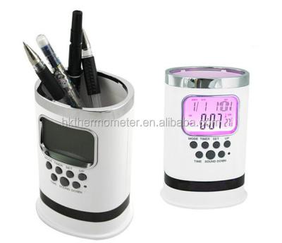 China High Quality Plastic ABS Pen Holder Digital Table Clock With Clock for sale