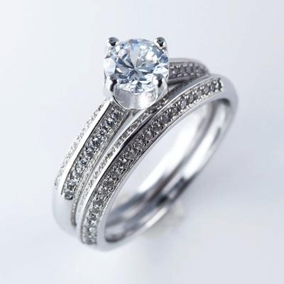 China Latest CLASSIC Engagement Wedding Plated White Gold CZ Couple Jewelry 925 Sterling Silver Ring for sale