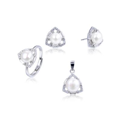 China CLASSIC Freash Water Pearl Micro Pave Stone CZ Silver Jewelery Set for sale