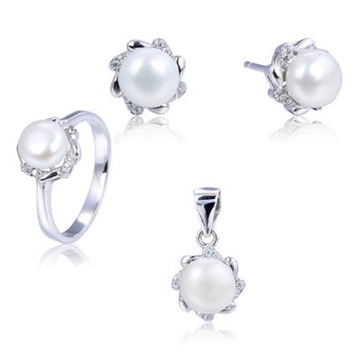 China 925 Silver and Freshwater Pearl 925 Sterling Silver Stud Earring Pendant Freshwater Pearl Ring Sets for sale