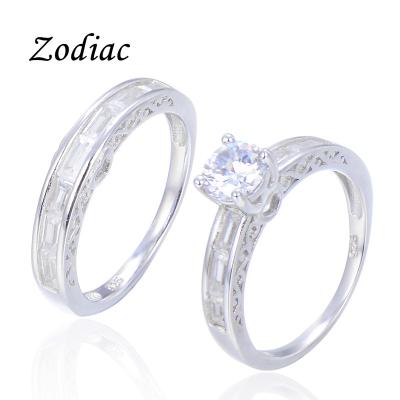 China Luxury Double Ring Jewelry 925 Sterling Silver Square Diamond Big Double Stone Rings for sale