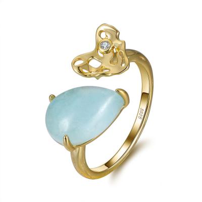 China Vintage Sky Blue Ring 14K Heart Shaped Ring 14K Heart Shaped Hollow Jewelry 925 Sterling Silver Jewelry for sale