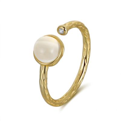 China TRENDY Natural Moonstone Ring 14K Gold Round Hammered Jewelry 925 Sterling Silver Bracelet for sale