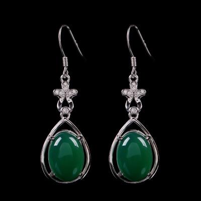 China Vintage 925 Silver Jewelry Chalcedony Earrings Women for sale