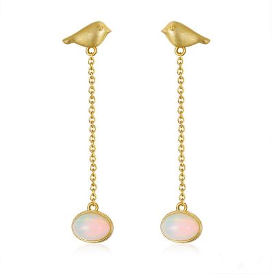 China FASHIONABLE Natural Earrings 925 Sterling Silver Jewelry Opal Earrings 14K Gold Bird Hammer Earrings for sale