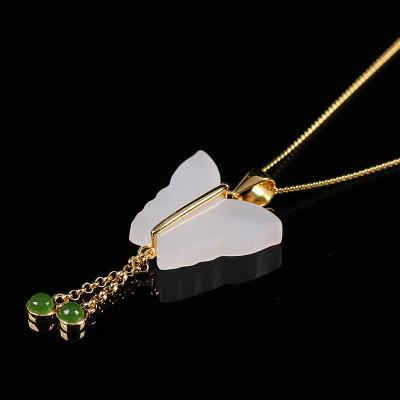 China Vintage 925 Hetian Silver Jade Necklace Women White for sale