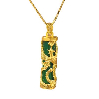 China FASHIONABLE Phoenix Inlaid Hetian Jade Dragon and Phoenix Pan Column Sand Gold Men and Women Couple Necklace Pendant Jewelry for sale