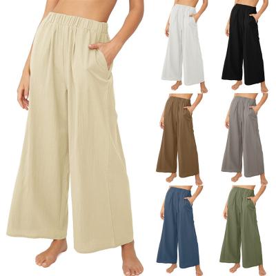 China 2023 HOT SALE fashion cotton canvas Anti-wrinkle 7 colors S-3XL women's high waist wide leg casual pants solid color for sale