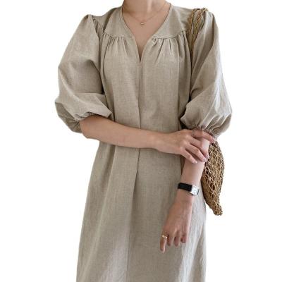 China Anti-Static Wholesale Cotton Canvas Dress For Women Casual Split Maxi Dress Dual Pockets Loose Shirt Dress Women Clothing for sale