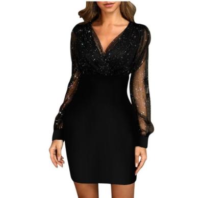 China Hot Selling Anti-Static Sleeve Mini Dress Elegant Women Ladies Bodycon Mini Dress European Style Sexy Party Club Wear Sequin Dress Long for sale