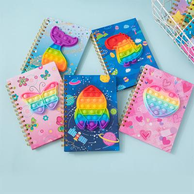 China Hot Sale Recyclable Silicone Pop Cover Notebook Kids Back To School Busy Person Toys Push Loose A5 Spiral Bubbles Unicorn Notebook for sale