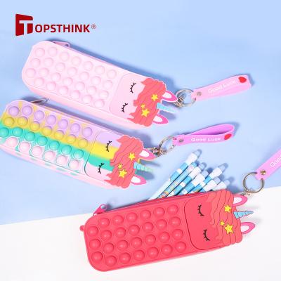 China Topsthink 2022 Custom Popit Decompression Bubble Decompression Water Proof Sensory Waterproof Silicone Self Adhesive Popit Pencil Case for sale