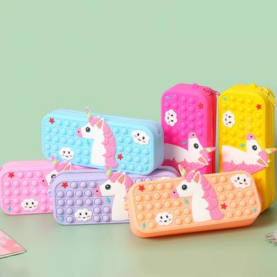 China Topsthink Cute Kids Decompression Silicone Pop Bubble Pencil Case Portable Pouch Unicorn Pencil Case Student Pen Bag for sale