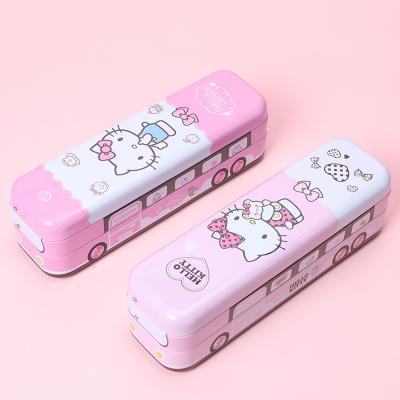 China Topsthink Tinplate Bus Shape Custom Paint Anti-Corrosion Pink Metal Box Empty Bus Shaped Tin Pencil Case for sale