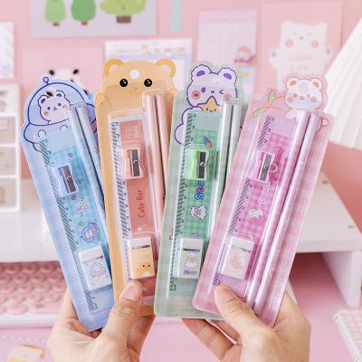 China 5pcs/set Fashionable HB Pencils Wooden Pencils With Large Eraser Sharpener Student Stationery Pencil Set for sale