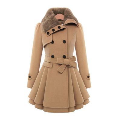 China Anti-wrinkle Women's Pea Coat Winter Mid Double Breasted Long Ditch Coat With Wool Belt Mid Long Tweed Outwear for sale