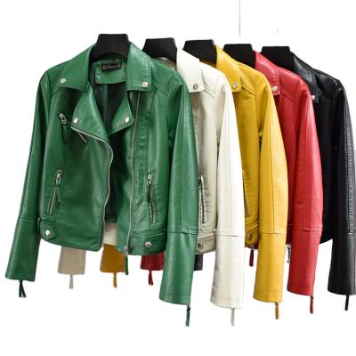 China Waterproof 2021 New Autumn Women Faux Leather Jacket Female Coats Short Biker Jacket Women for sale