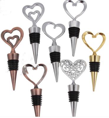 China Non Spill Hot Sale Factory Price Make Your Own Metal Heart Shaped Red Silicone Wine Metal Bottle Stopper for sale