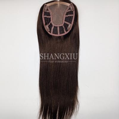 China Mono With Poly In Good Quality 1B# Stock Natural Black Color Mono With Low Weft Open Virgin Human Hair Topper for sale