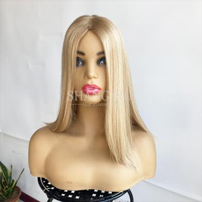 China Wholesale Stock Medium Blonde Swiss Lace Color Silk Top Hair Toppers Made By Virgin Hair Cuticle Cuticle Virgin Hair for sale