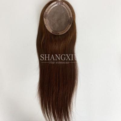 China New Dark Brown Color Core Mono Monofilament Base Hair Toppers Virgin Hair Pieces For Thinning Hair Women for sale