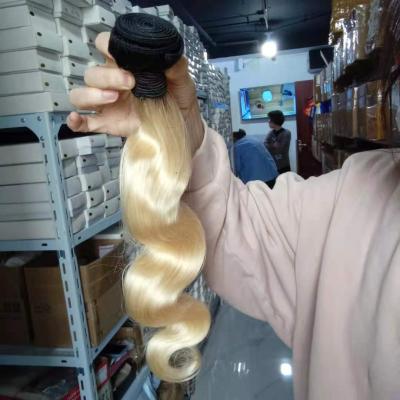 China Silky Straight Wave Hair Extension Ombre 1B 613 And Gold Blonde Color Hair Weft Hair 100g/bundle for sale