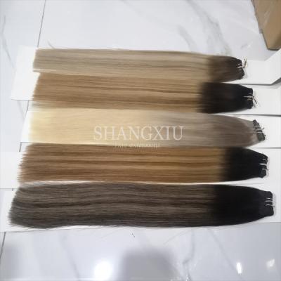 China Luster Wholesale Stock 100% Silky Soft Hand Feeling Virgin Hair Weft Flat Balayage Healthy Natural Chinese Hair Great Quality For Thin Hair Women for sale