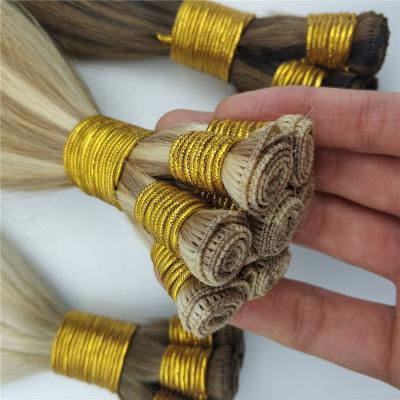 China Custom Hand Drawn Silky Straight Double Wave Color Straight Tied Hair Hand Made Invisible Hair Weft Weave for sale