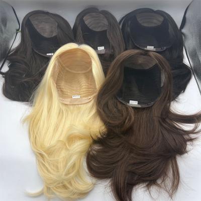 China Custom Perimeter Human Wigs Natural Brown Medical Silicone Wig For Hair Loss Women Hand Full Tied Monofilament Wig For Alopecia Medium Size for sale