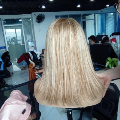 China Glueless BOB Wave Hair Women Straight Wigs Balayage Color Front Wigs Regular Blonde Full Lace Wigs for sale