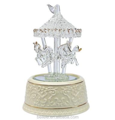 China Free Shipping Crystal Gifts / Bithday Gifts Merry Flow With Gift Carousel Crystal MP3 Control Music Box for sale