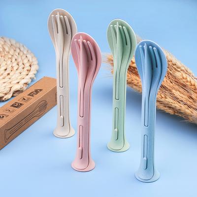 China Sustainable Portable Cutlery Plastic Utensils Set Baby Kids Dinner Biodegradable Colorful Wheat Straw With Case for sale