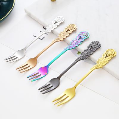 China Rose Stainless Steel Fork Reusable Exquisite Disposable For Fruit Spaghetti Dessert Cake Metal Fork Cutlery Durable Fork for sale