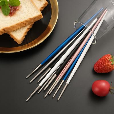 China Light Weight 304 Stainless Steel Disposable Chopsticks Series Reusable Polished Multicolor Chopsticks Metal Square Chopsticks for sale