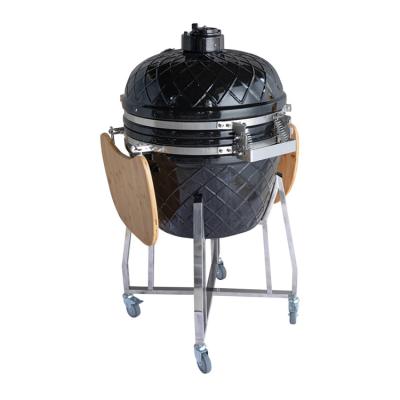 China Hot Selling Easily Assembled 24 Inch Popular Outdoor Egg Shape Rotating Outdoor Ceramic Charcoal BBQ Grill Kamado Xxl Black for sale