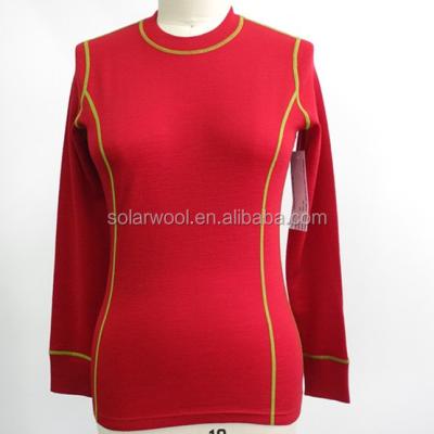 China High Quality Red Australia Merino Wool Anti-Shrink Women's Long Sleeve T-Shirt for sale