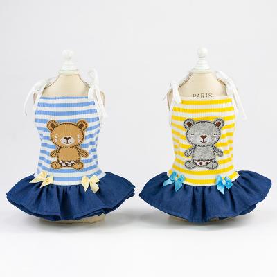 China Lovely viable yellow and blue stripe dog tutu XS small dog dress for dog jeans clothes for sale