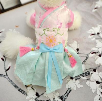 China Viable Wholesale Han Dynasty Dog Clothes Party Chinese Traditional Pet Dress Embroidery Design Dog Dress For Summer for sale