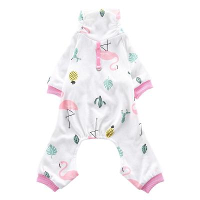 China Dog Clothes Online Pink Flamingo Puppy Pajamas Designer Super Comfortable Cotton Dog Sleep Clothes Wholesale for sale