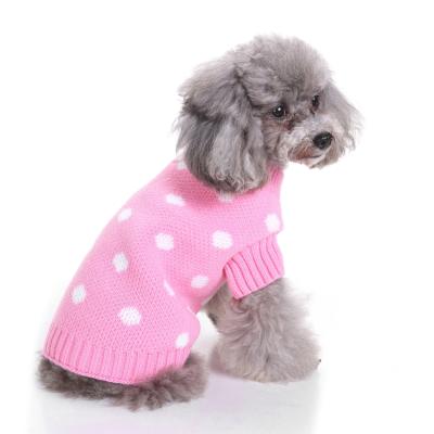 China Viable Adorable Pink and Blue Polka Dot Pet Dog Sweater for Small Dogs Warm Knitwear Shirt for Puppy Winter Coat Clothing Wholesale for sale