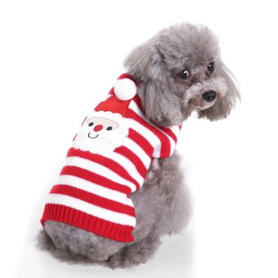 China Wholesale Dog Winter Knitwear Santa Pattern Dog Sweater Christmas Viable Striped Pet Clothes Small Warm Clothes for sale