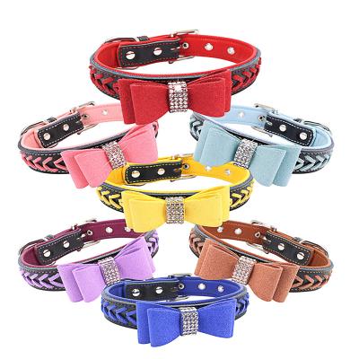 China Luxury Rhinestone DETACHED Rhinestone Bowtie Studded Pet Neck Collar Adjustable Braid Dog Collar with Metal Buckle for sale